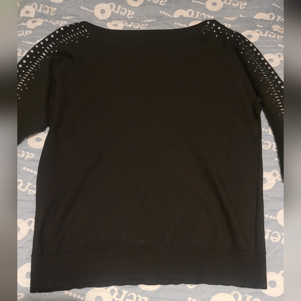 7th Avenue Women's Black Sweater W/ Rhinestone 3/4 Length Sleeves Relax Fit Sz M - Picture 9 of 13